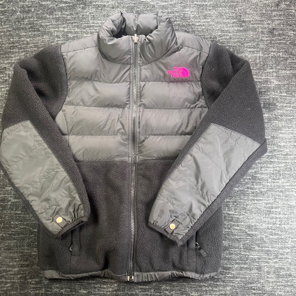 The North Face Hybrid Puffer Fleece Jacket Girls M 10/12 Black Pink 550 Down
